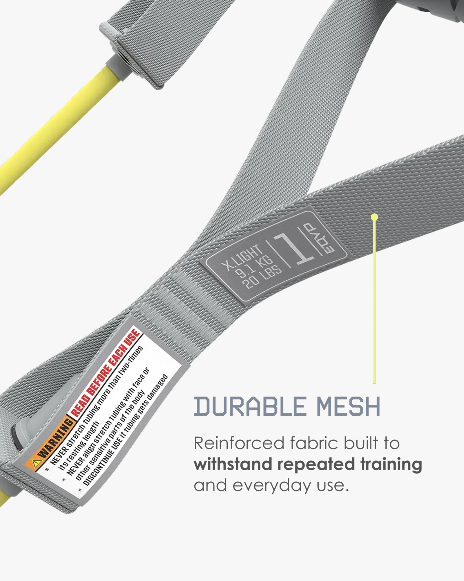 EQYP 20 lb resistance band featuring durable reinforced mesh construction designed to withstand repeated training and everyday use.