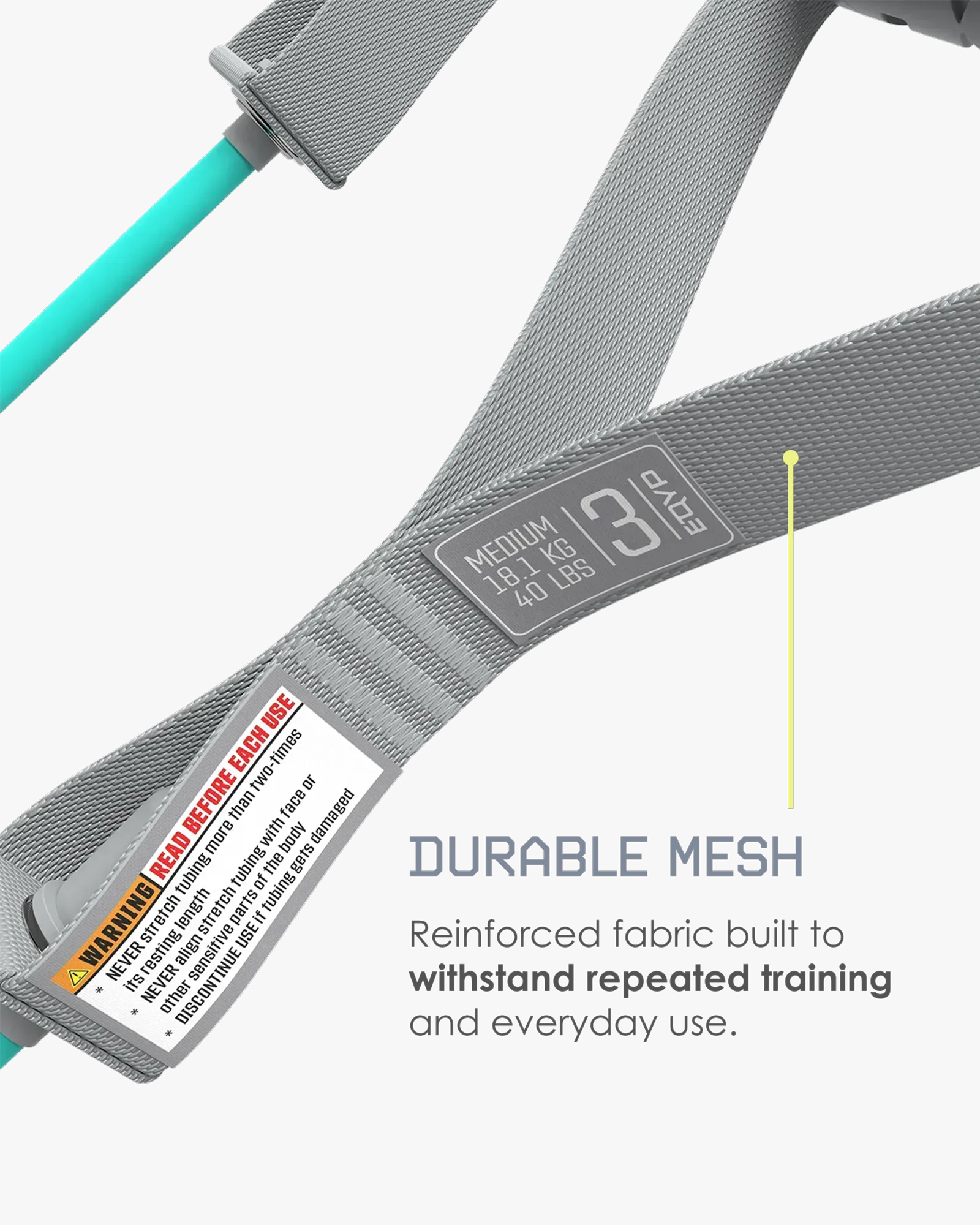 EQYP 40 lb resistance band featuring durable reinforced mesh construction designed to withstand repeated training and everyday use.