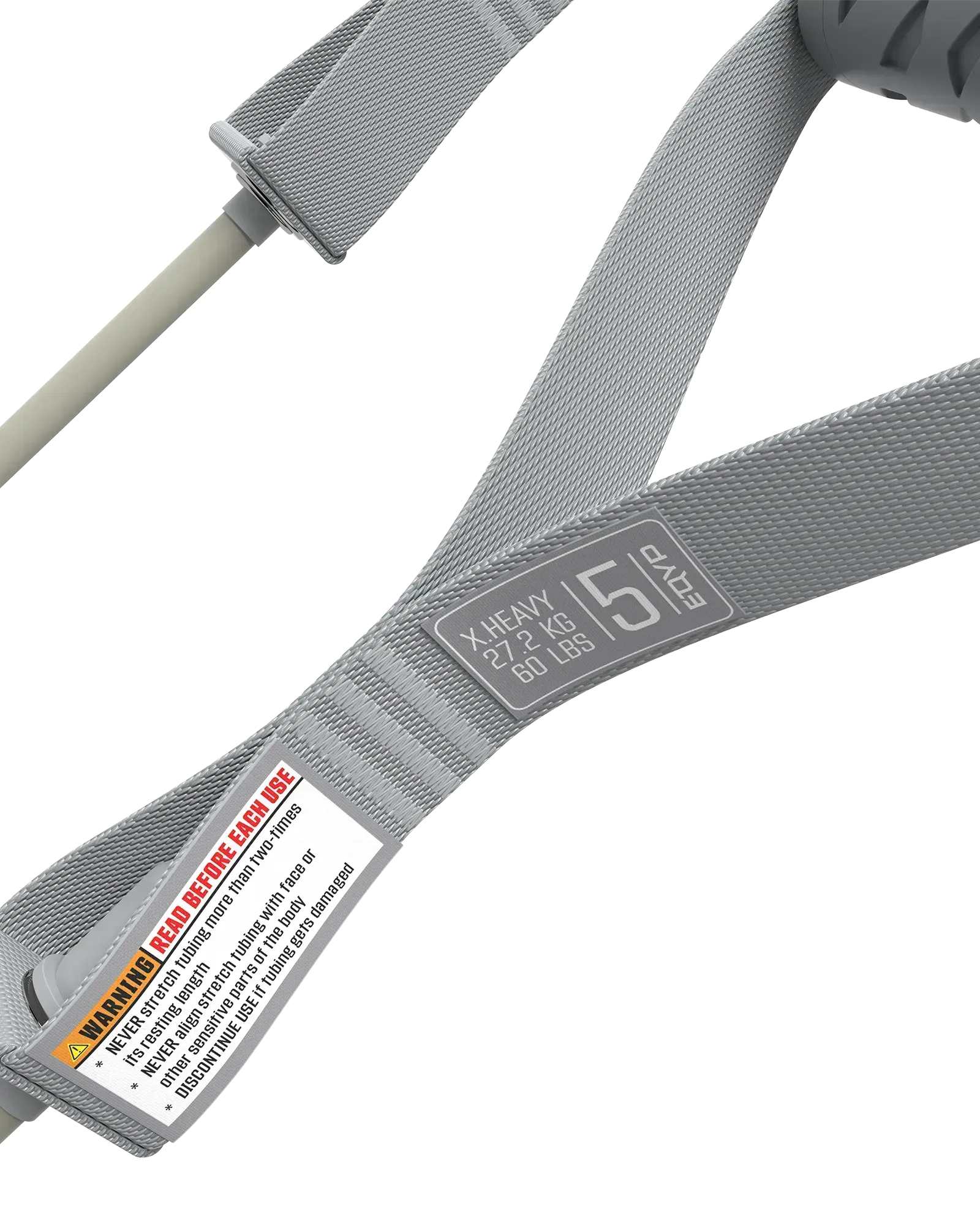 EQYP Power Tubes with Handles close-up showing strap label — X.Heavy, 27.2 KG / 60 LBS, Level 5