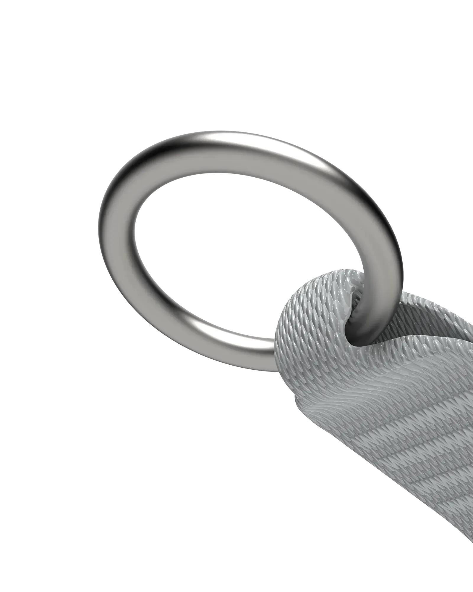 EQYP Power Tube close-up showing stainless steel ring clip and gray woven connector
