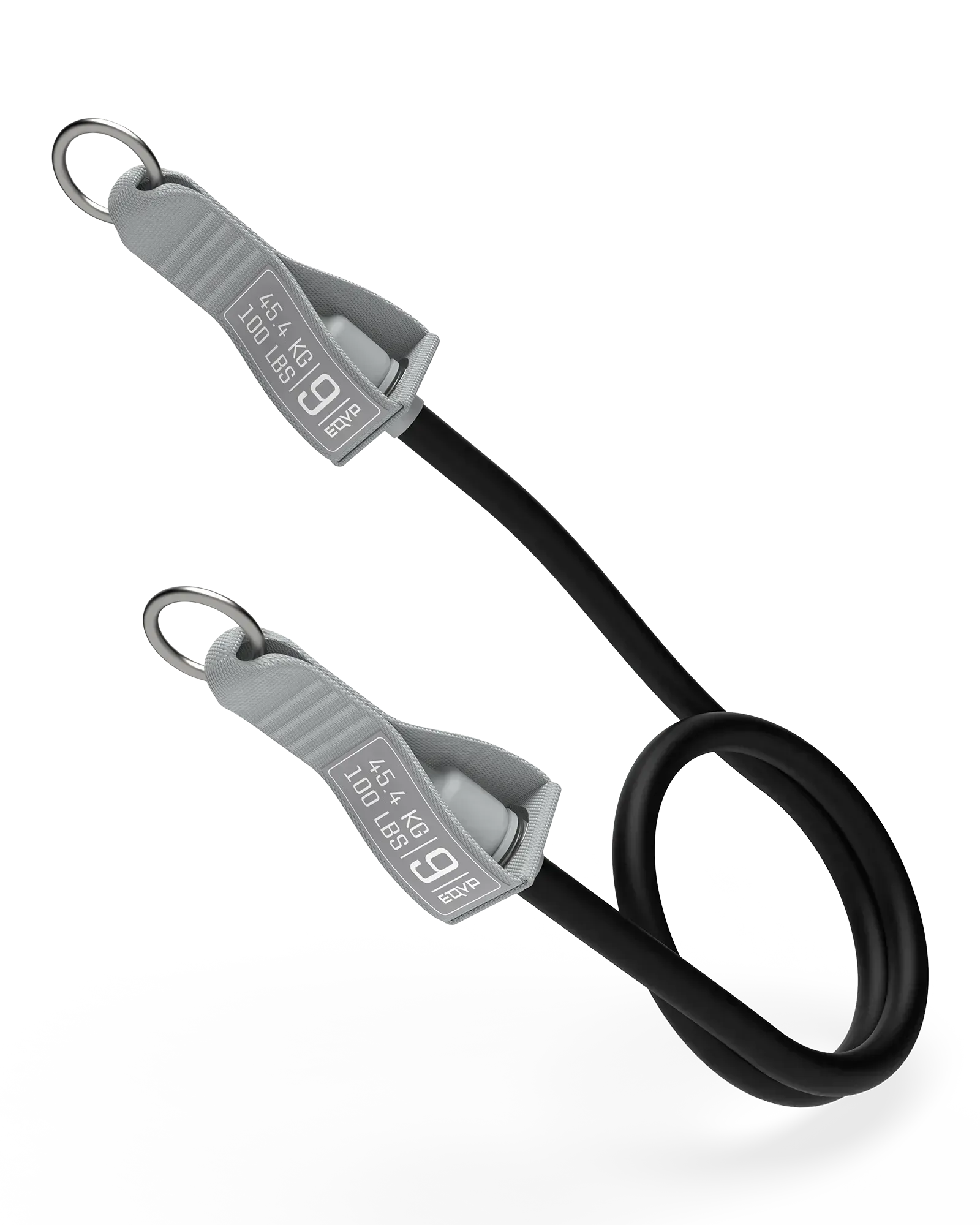 EQYP black Power Tube 100 lbs with gray woven connector and stainless steel ring clip, labeled 45.4 KG / 100 LBS, Level 9