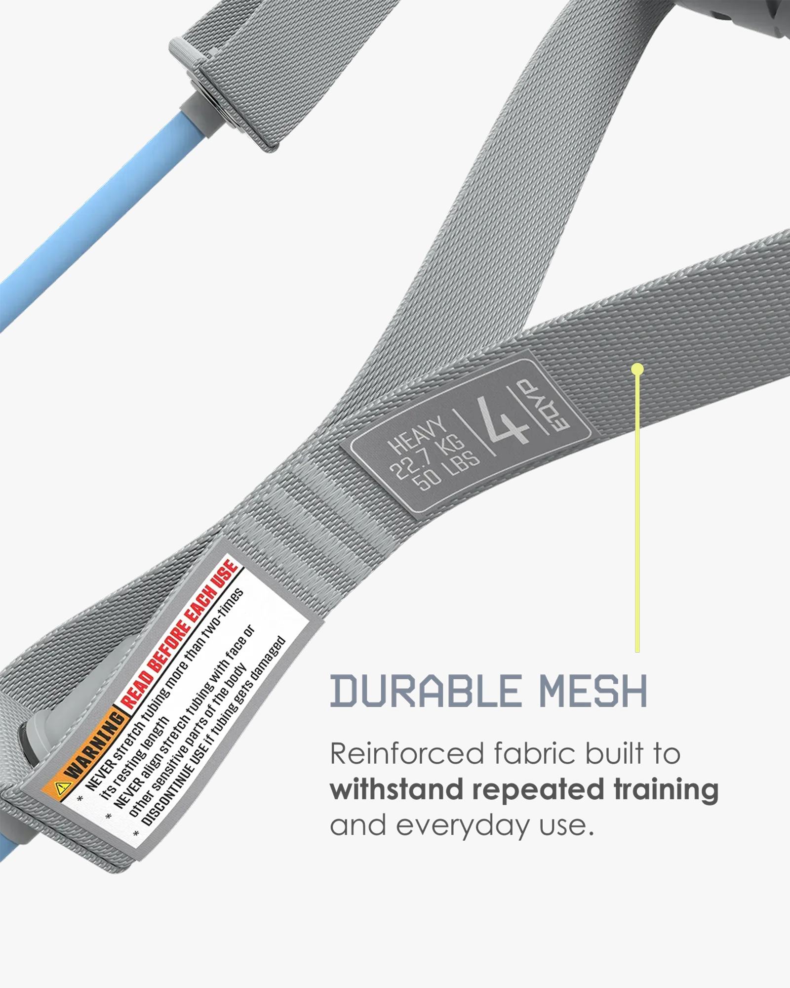 EQYP 50 lb resistance band featuring durable reinforced mesh construction designed to withstand repeated training and everyday use.