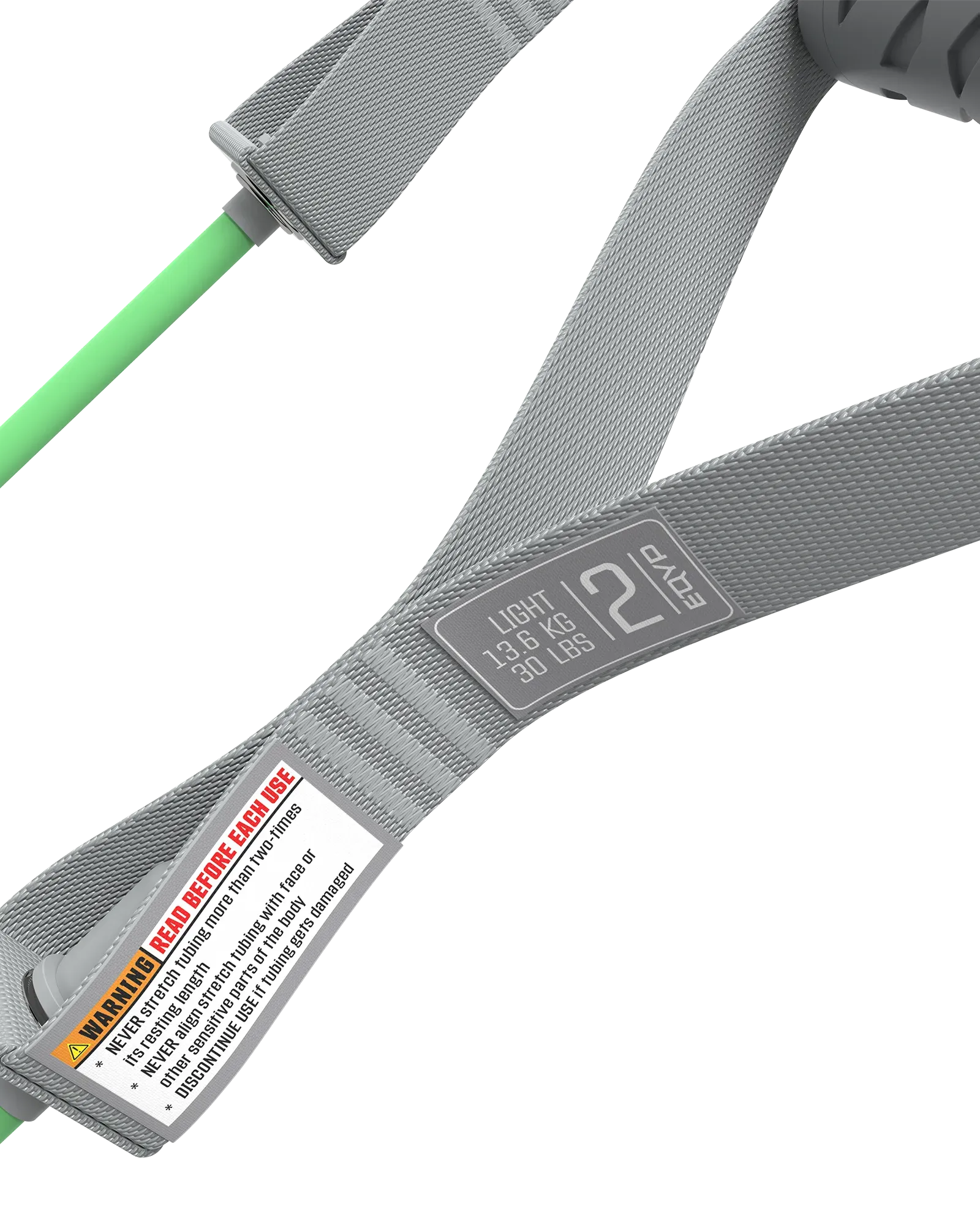 EQYP Power Tubes with Handles close-up showing strap label — Light, 13.6 KG / 30 LBS, Level 2