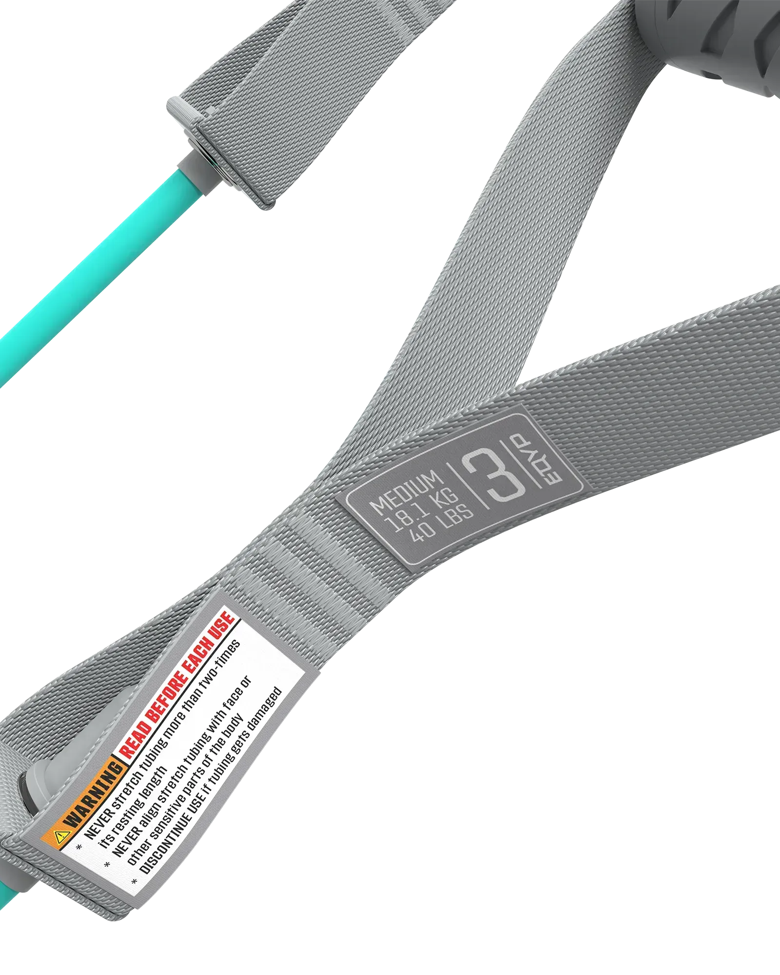 EQYP Power Tubes with Handles close-up showing strap label — Medium, 18.1 KG / 40 LBS, Level 3