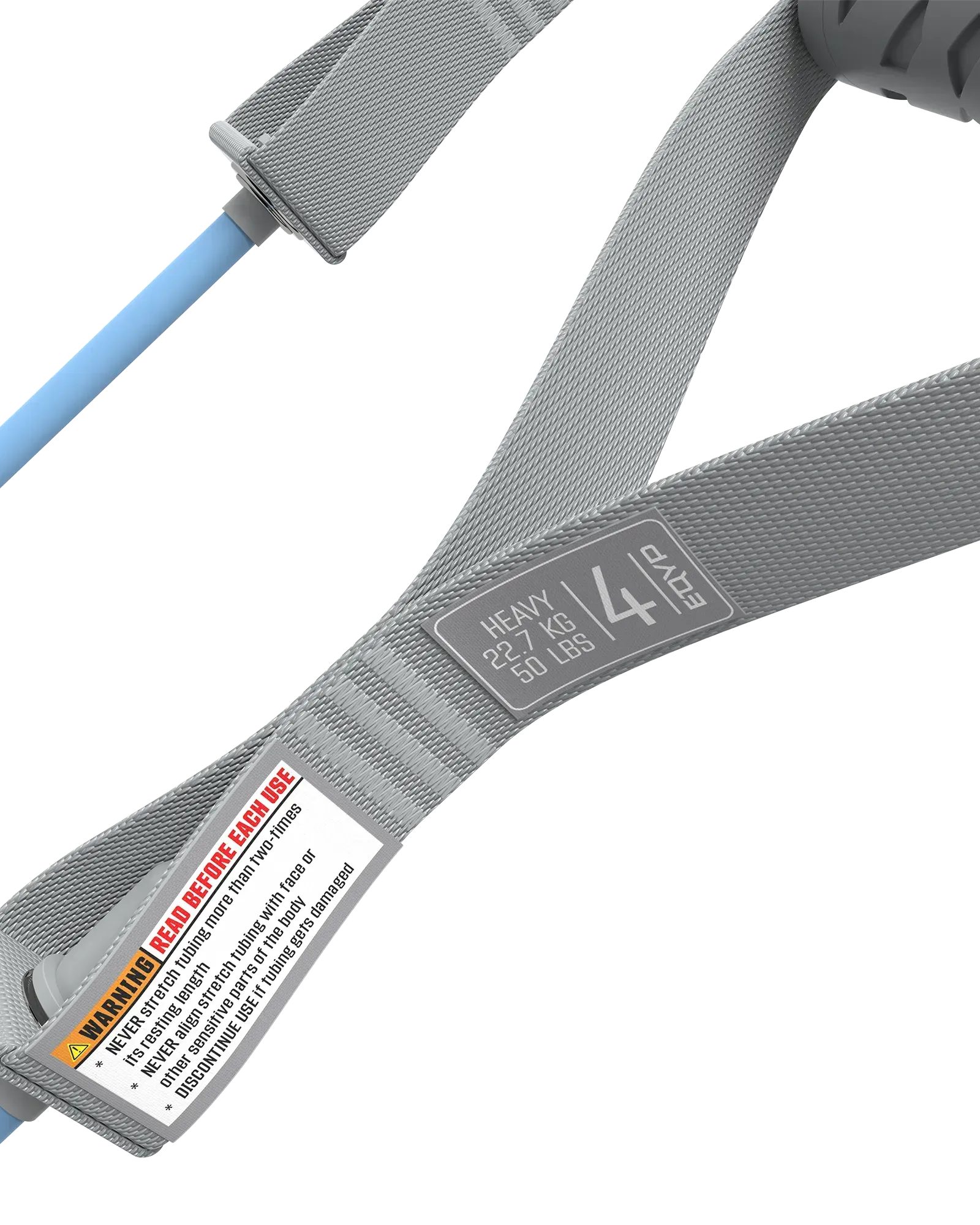 EQYP Power Tubes with Handles close-up showing strap label — Heavy, 22.7 KG / 50 LBS, Level 4
