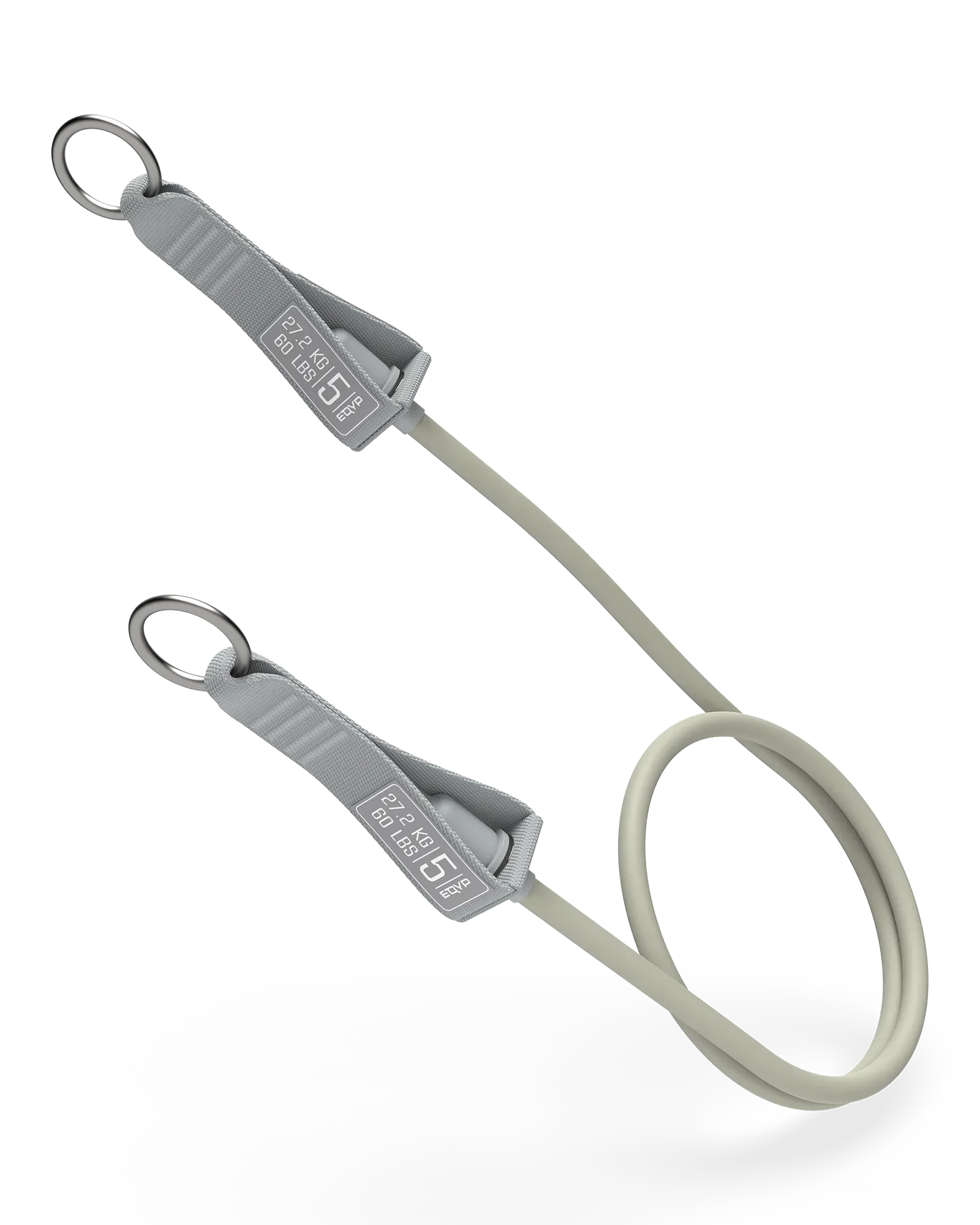 EQYP gray Power Tube 60 lbs with gray woven connector and stainless steel ring clip, labeled 27.2 KG / 60 LBS, Level 5