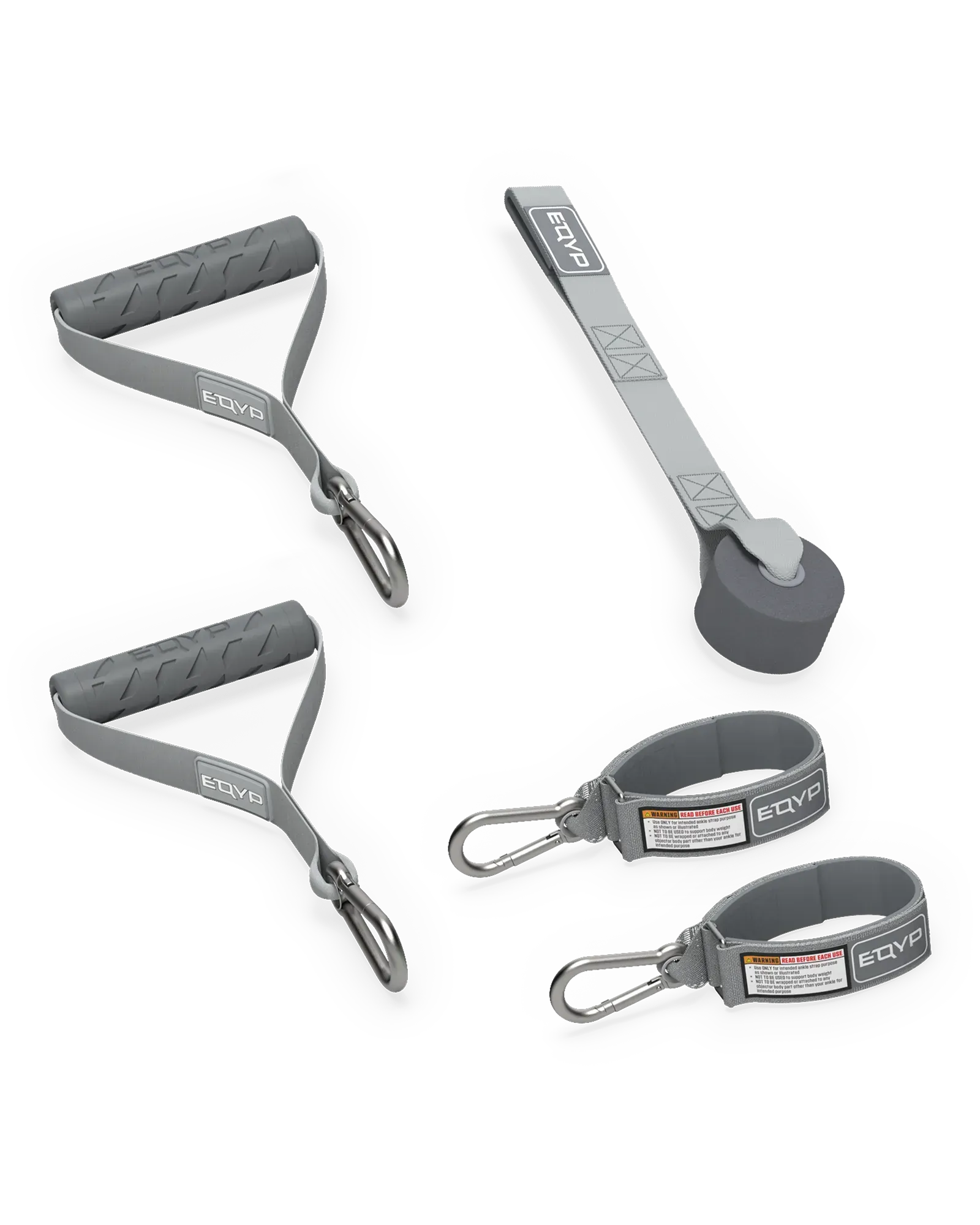 EQYP Power 3 Strength Kit accessories including two handles, door anchor, and two ankle straps