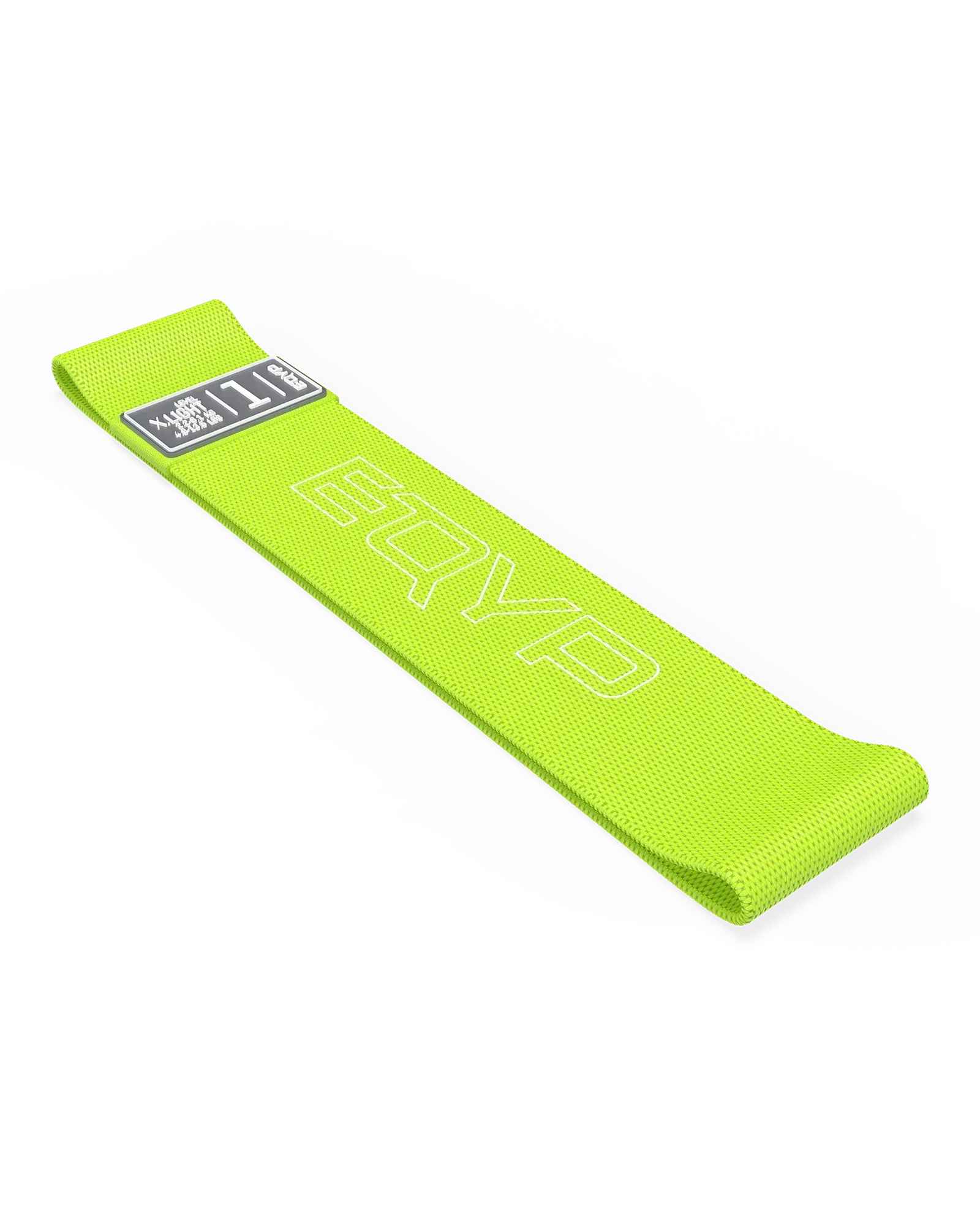 EQYP lime elastic wide squat band folded flat, labeled X.Light, 2.2–6.1 KG / 4.9–13.5 LBS, Level 1