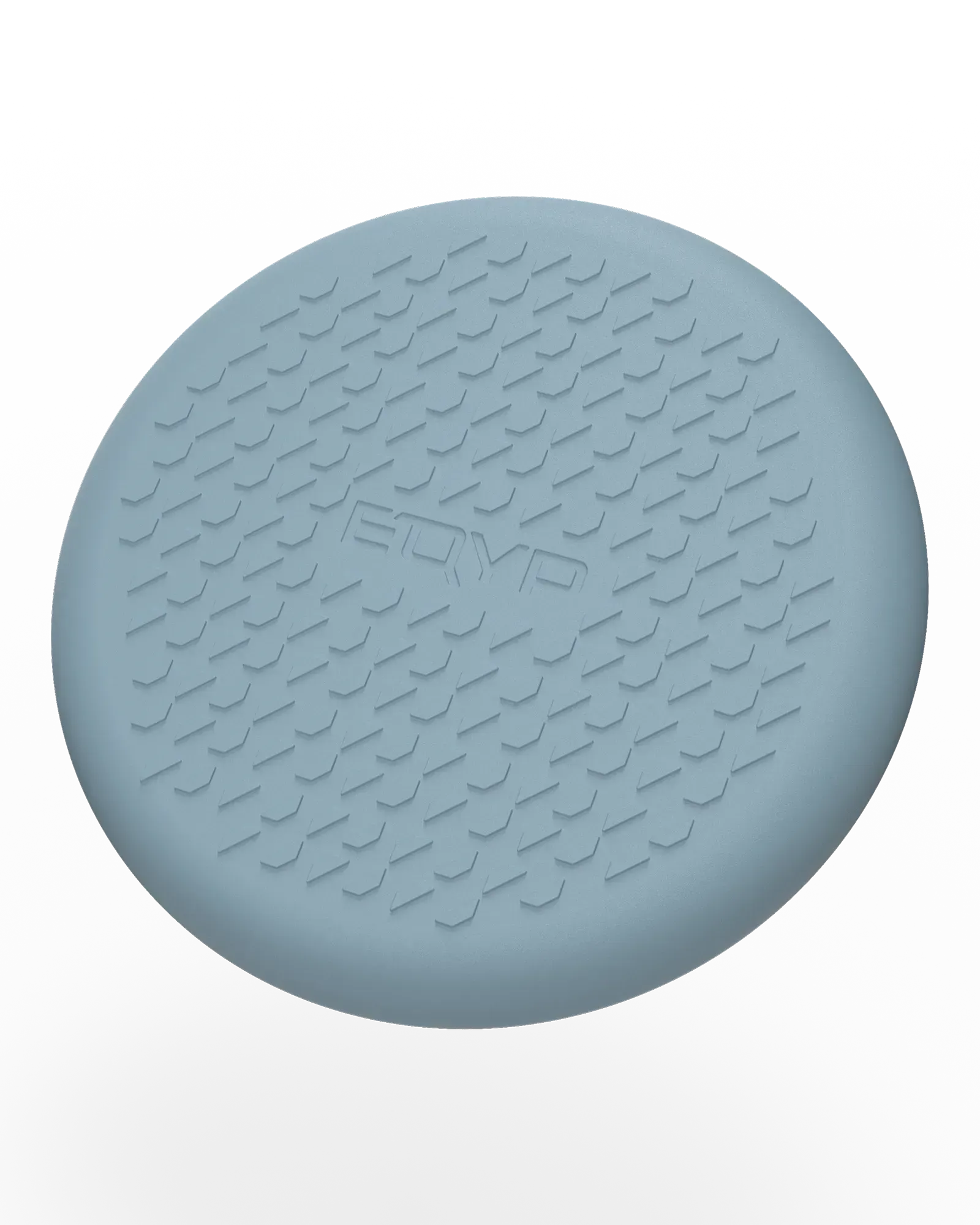 EQYP Balance Disc in slate blue showing embossed non-slip texture pattern and EQYP logo on top surface