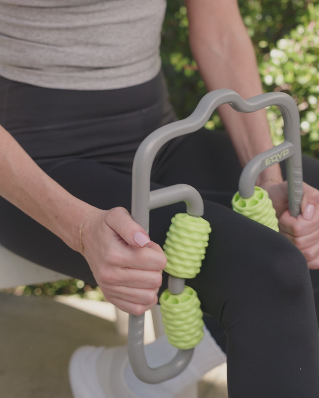 Video showing woman using flex muscle compressor on her leg